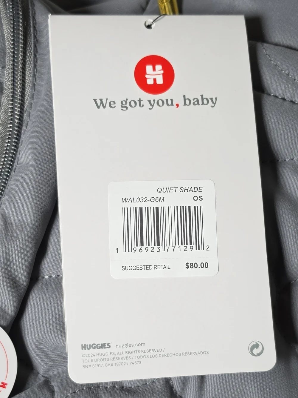 Huggies Cozy Hug Pack Quilted Diaper Bag - Light Gray